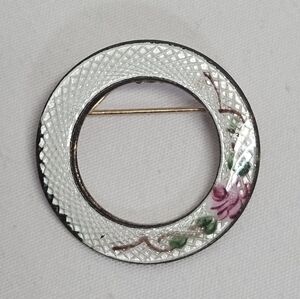 Vintage Guilloche "Roses" Enamel  Brooch